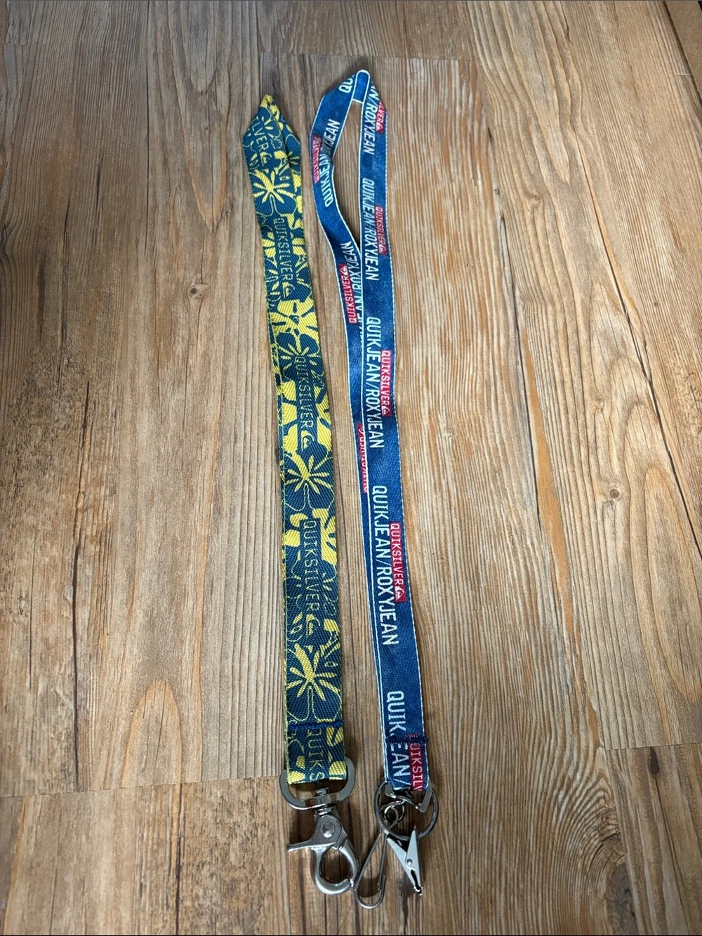 Vintage Quiksilver and Roxy Blue & Yellow Lanyard set with Metal Clips